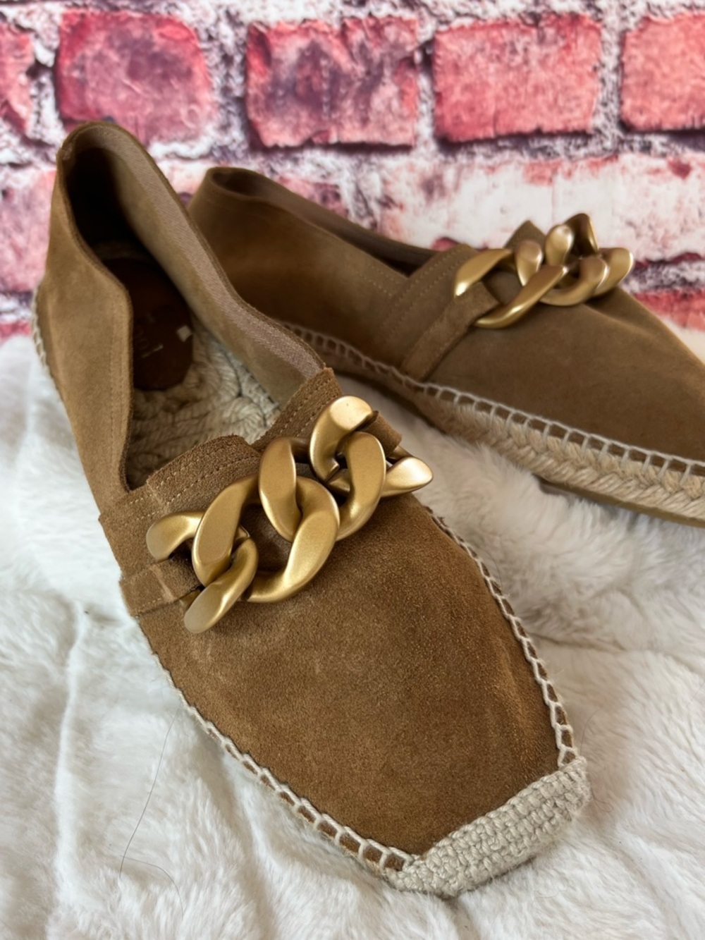 Maypol Tan Suede Chain Espadrille Loafers